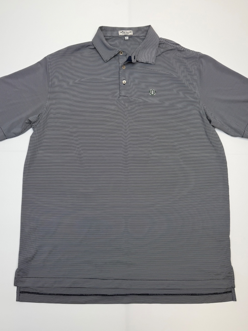 Peter Millar gray striped polo shirt country club golf